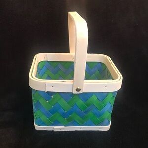 Blue and Green Woven Basket with Handle